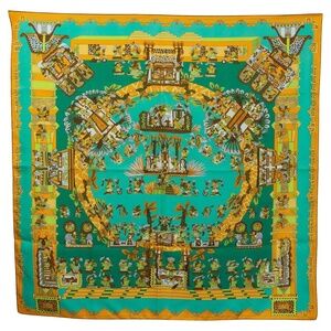 Hermes CARRE 90 ASTRES ET SOLEILS SCARF SILK GREEN